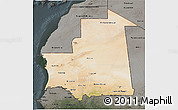 Satellite 3D Map of Mauritania, darken, semi-desaturated