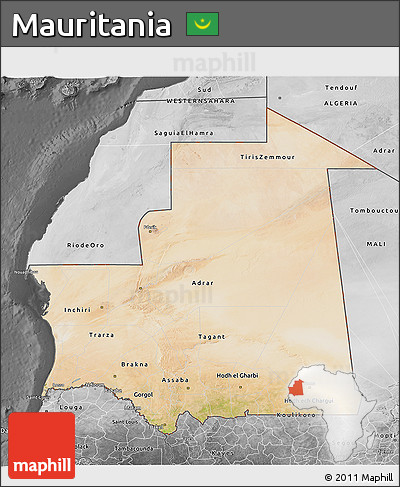 Satellite 3D Map of Mauritania, desaturated