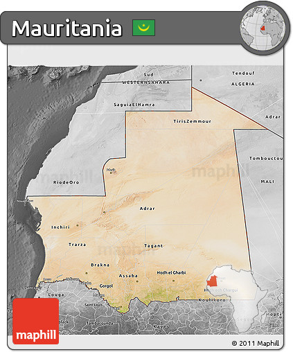 Satellite 3D Map of Mauritania, desaturated