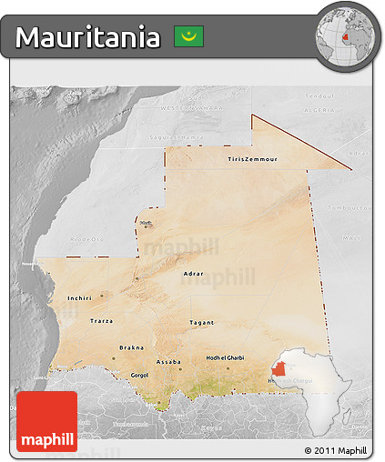 Satellite 3D Map of Mauritania, lighten, desaturated