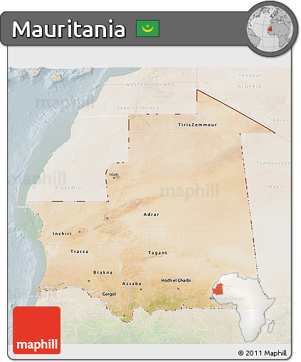 Satellite 3D Map of Mauritania, lighten