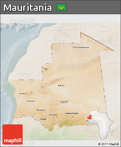 Satellite 3D Map of Mauritania, lighten