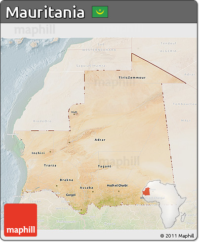 Satellite 3D Map of Mauritania, lighten