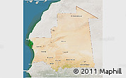 Satellite 3D Map of Mauritania, lighten, semi-desaturated, land only