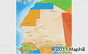 Satellite 3D Map of Mauritania, political outside