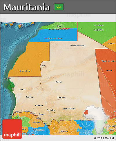 Satellite 3D Map of Mauritania, political outside, satellite sea