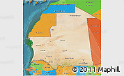 Satellite 3D Map of Mauritania, political outside, satellite sea