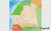 Satellite 3D Map of Mauritania, political shades outside