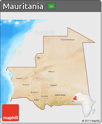 Satellite 3D Map of Mauritania, single color outside, bathymetry sea