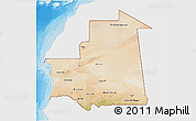 Satellite 3D Map of Mauritania, single color outside, bathymetry sea, shaded relief sea