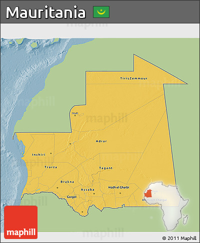 Savanna Style 3D Map of Mauritania, single color outside