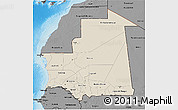 Shaded Relief 3D Map of Mauritania, darken, desaturated, land only