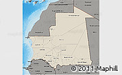Shaded Relief 3D Map of Mauritania, darken, semi-desaturated, land only