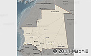 Shaded Relief 3D Map of Mauritania, darken, semi-desaturated