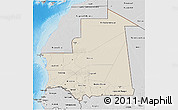 Shaded Relief 3D Map of Mauritania, desaturated, land only