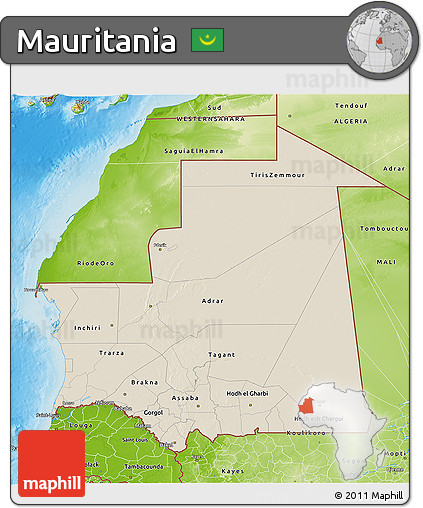 Shaded Relief 3D Map of Mauritania, physical outside