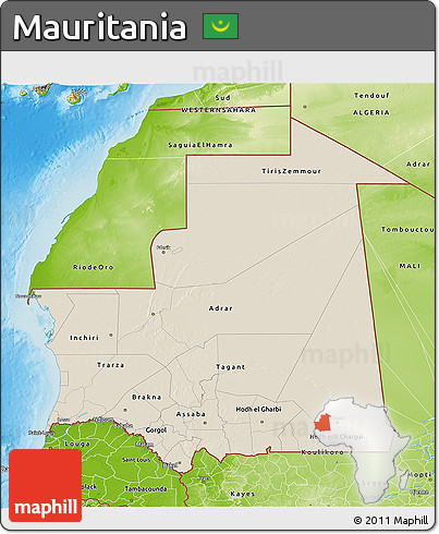 Shaded Relief 3D Map of Mauritania, physical outside