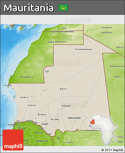 Shaded Relief 3D Map of Mauritania, physical outside