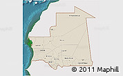 Shaded Relief 3D Map of Mauritania, single color outside, satellite sea