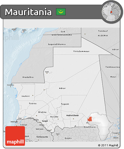 Silver Style 3D Map of Mauritania