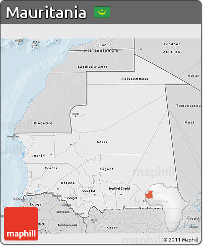 Silver Style 3D Map of Mauritania