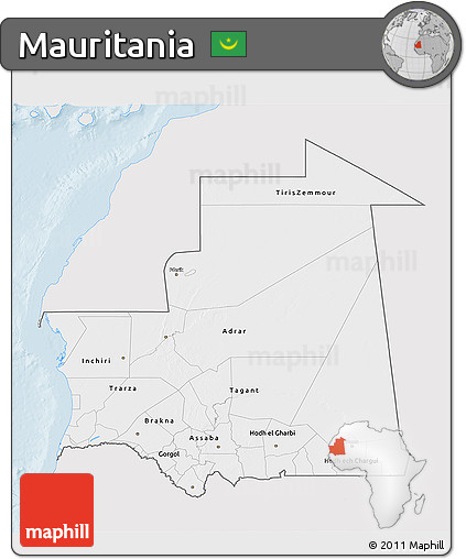 Silver Style 3D Map of Mauritania, single color outside