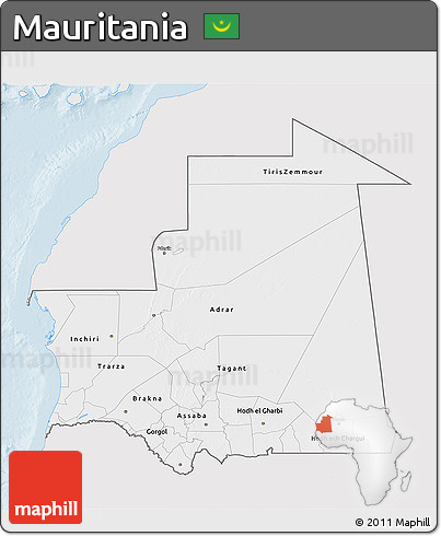 Silver Style 3D Map of Mauritania, single color outside