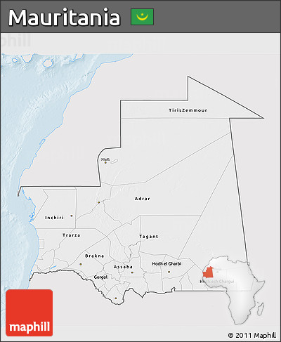 Silver Style 3D Map of Mauritania, single color outside