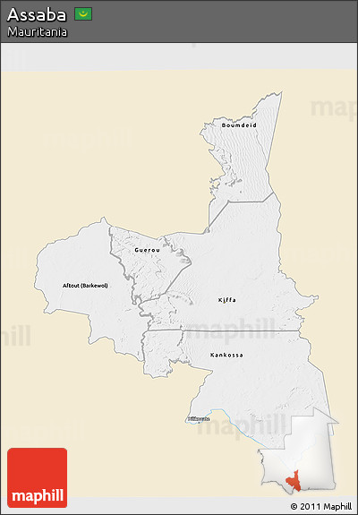 Classic Style 3D Map of Assaba, single color outside