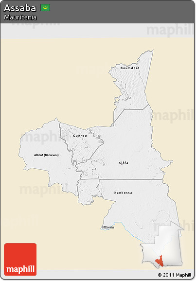 Classic Style 3D Map of Assaba, single color outside
