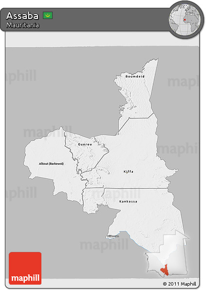 Gray 3D Map of Assaba, single color outside