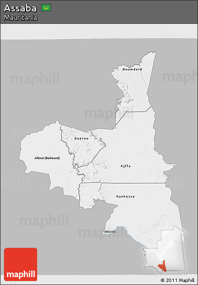 Gray 3D Map of Assaba, single color outside