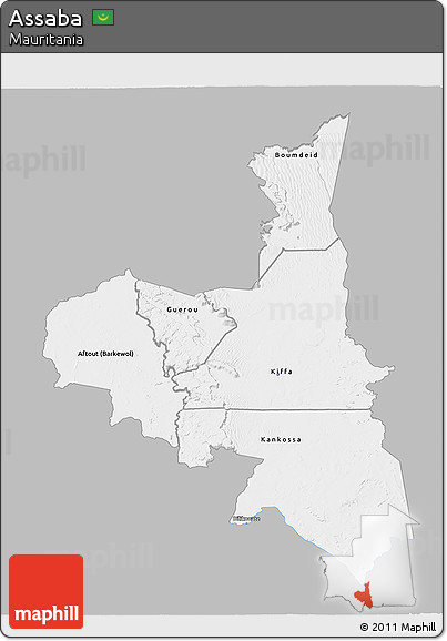 Gray 3D Map of Assaba, single color outside