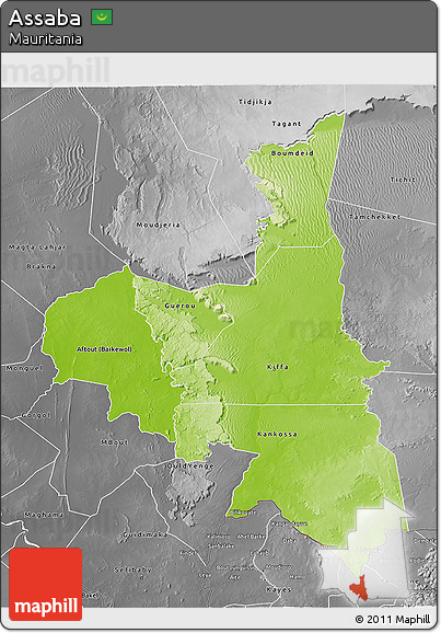 Physical 3D Map of Assaba, desaturated