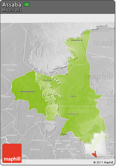 Physical 3D Map of Assaba, lighten, desaturated