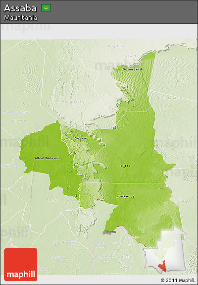 Physical 3D Map of Assaba, lighten