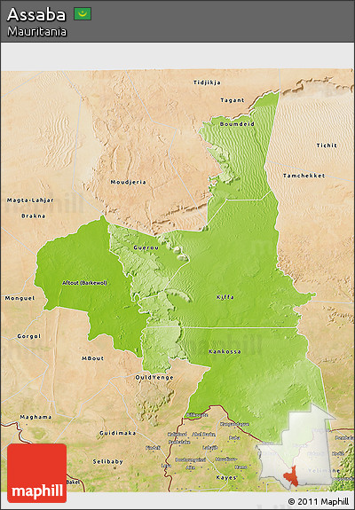 Physical 3D Map of Assaba, satellite outside