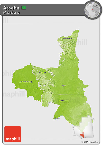 Physical 3D Map of Assaba, single color outside