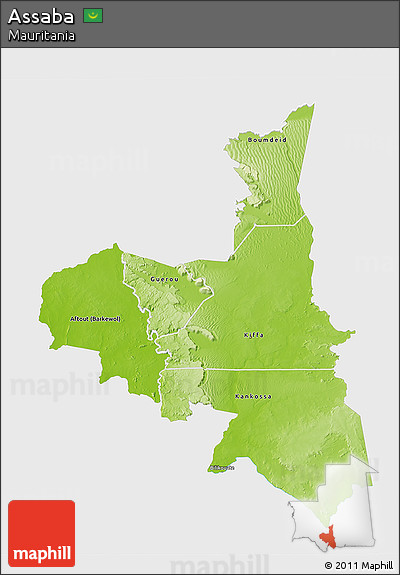 Physical 3D Map of Assaba, single color outside