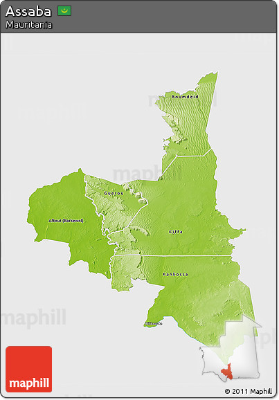 Physical 3D Map of Assaba, single color outside