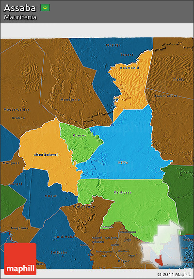 Political 3D Map of Assaba, darken