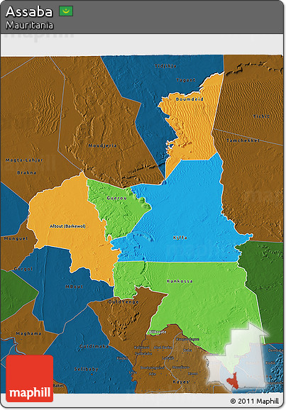 Political 3D Map of Assaba, darken