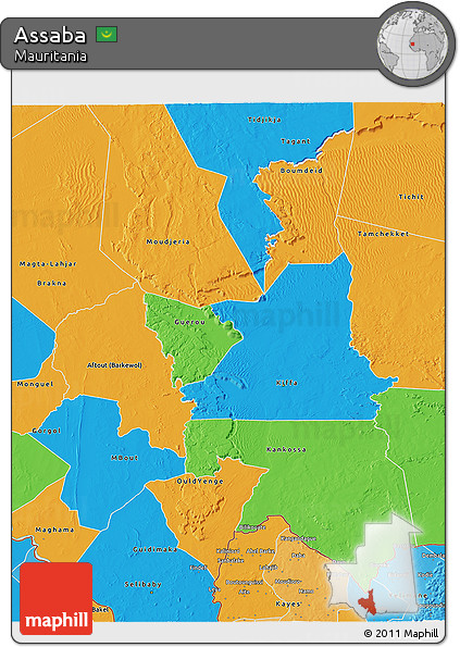 Political 3D Map of Assaba