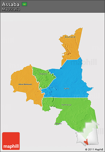Political 3D Map of Assaba, single color outside