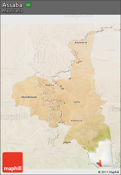 Satellite 3D Map of Assaba, lighten