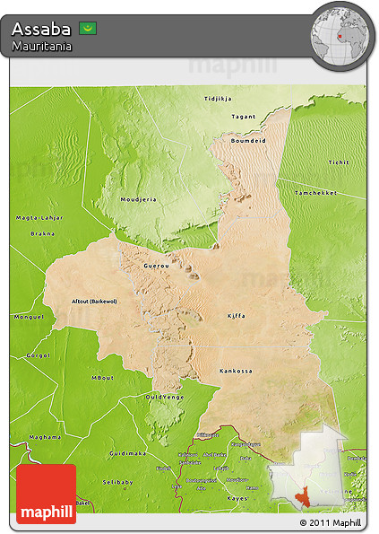 Satellite 3D Map of Assaba, physical outside