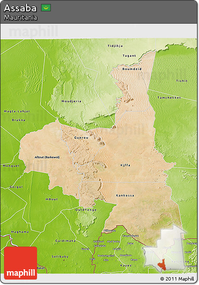 Satellite 3D Map of Assaba, physical outside