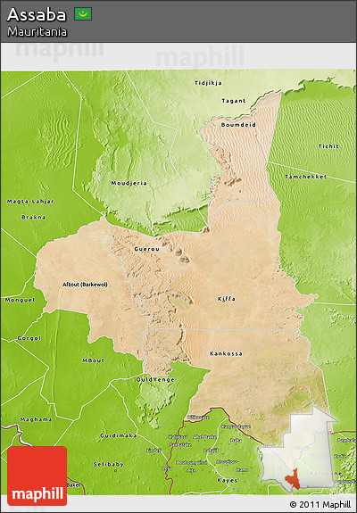 Satellite 3D Map of Assaba, physical outside