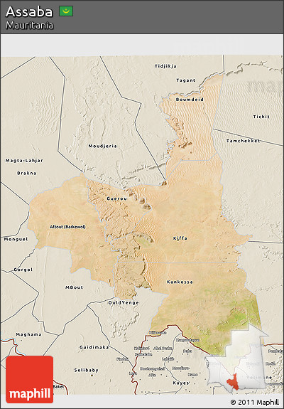 Satellite 3D Map of Assaba, shaded relief outside