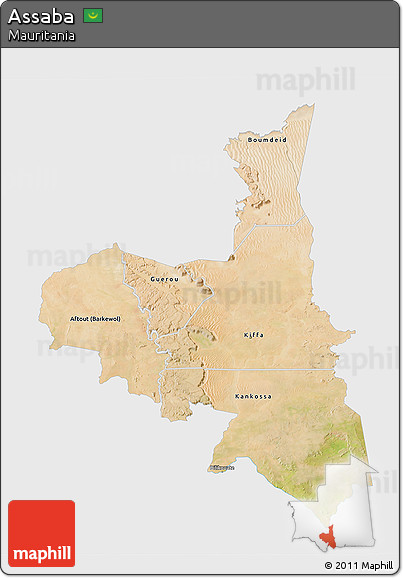 Satellite 3D Map of Assaba, single color outside